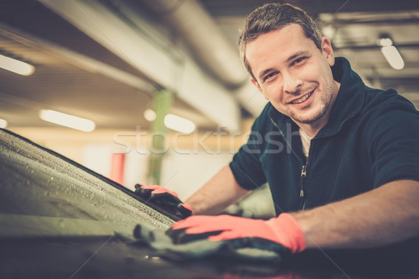 Vrolijk werknemer auto car wash business gelukkig Stockfoto © Nejron