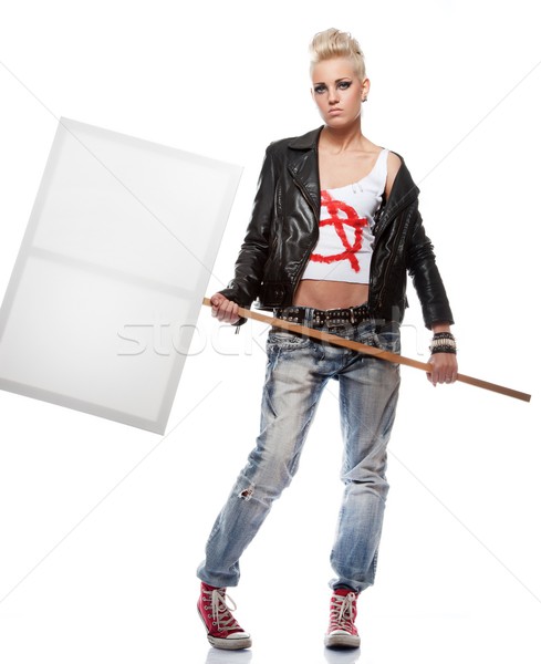 Punk girl with a blank sign Stock photo © Nejron