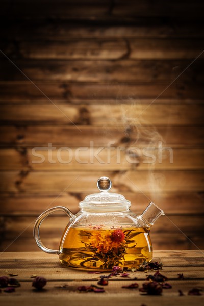 Vetro teiera fioritura tè fiore Foto d'archivio © Nejron