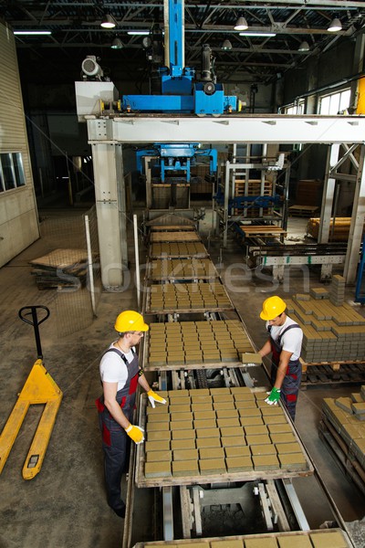 Worker and foreman in a safety hats performing quality check on a factory   Stock photo © Nejron