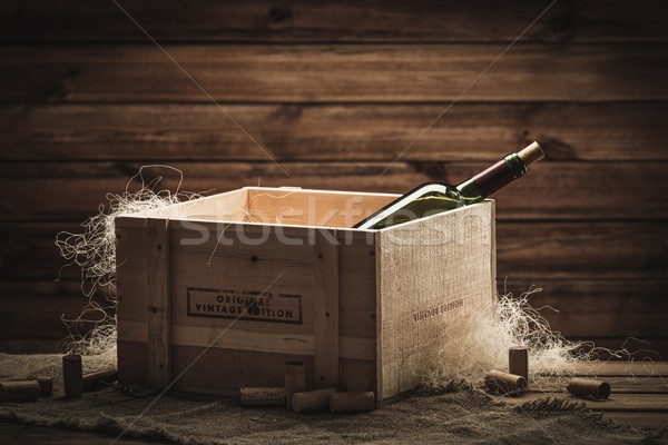 Bottle of wine in box in wooden interior  Stock photo © Nejron