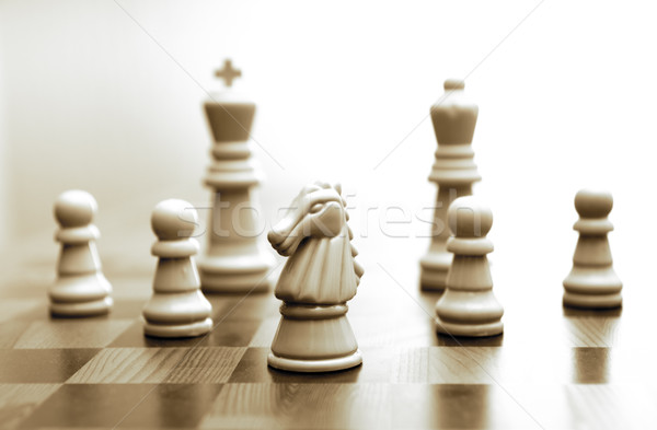 [[stock_photo]]: Jeu · échecs · sépia · blanche · armée · gagnant