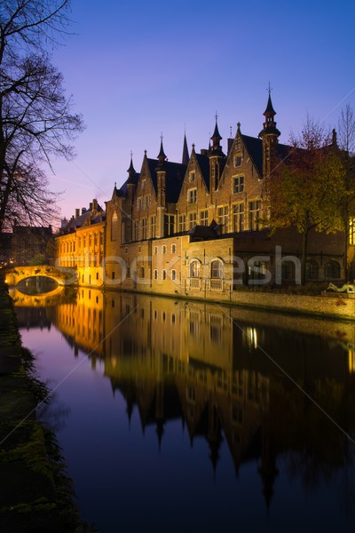 Huizen kanaal nacht België hemel gebouw Stockfoto © Nejron