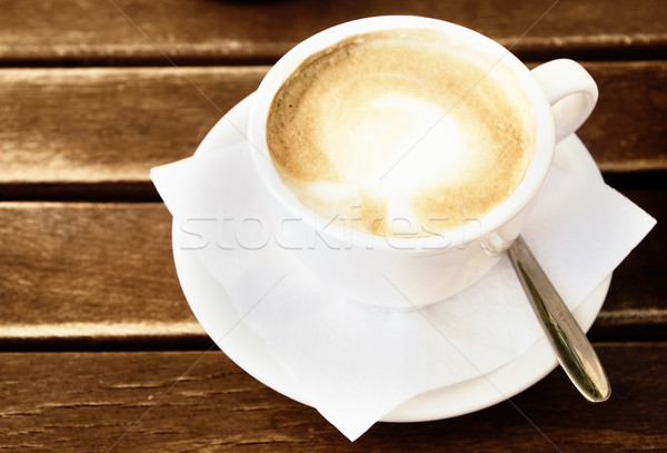 [[stock_photo]]: Tasse · de · café · table · en · bois · sépia · texture · café · boire