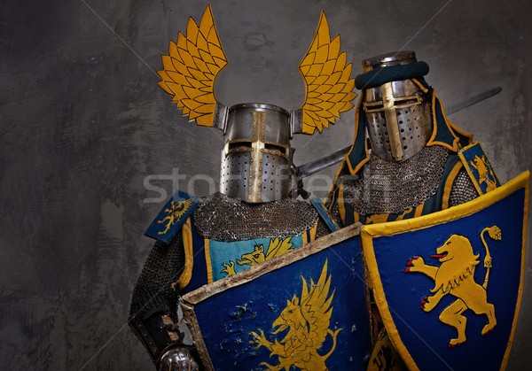 Medieval knights on grey background. Stock photo © Nejron