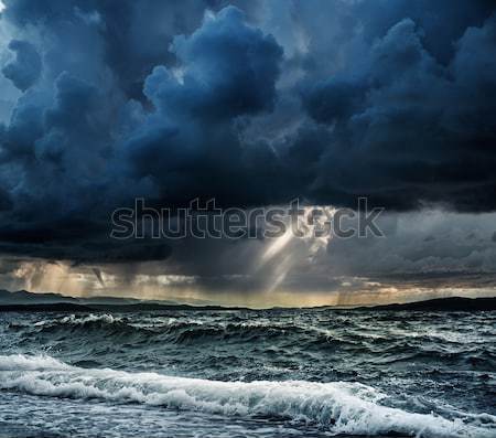 Heavy rain over stormy ocean Stock photo © Nejron