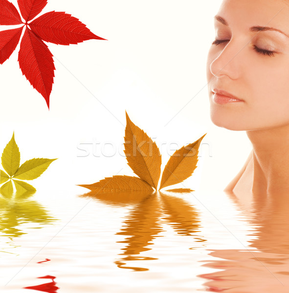 Autumn leaves around beautiful girl's face Stock photo © Nejron