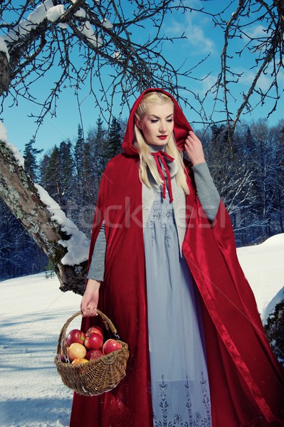 Red Hood with a basket of apples Stock photo © Nejron