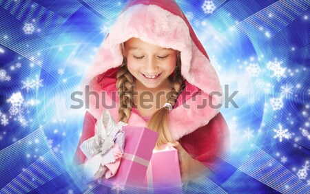 Beutiful girl in Christmas hat on abstract winter background Stock photo © Nejron