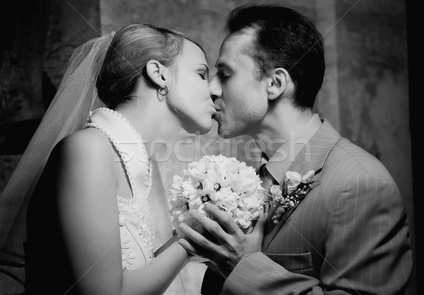 Monochrome picture of a young married couple Stock photo © Nejron