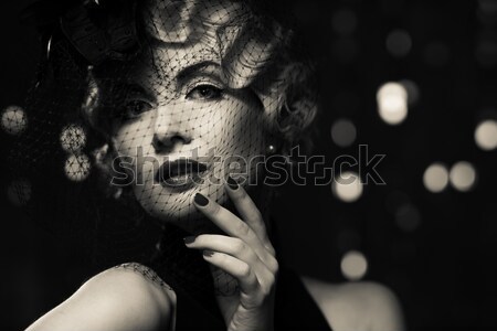 Elegant blond retro woman  with red lipstick wearing little hat with veil  Stock photo © Nejron