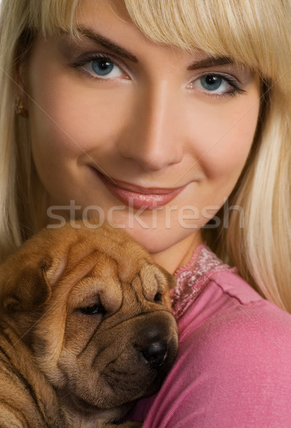 Bella ragazza sharpei cucciolo donna famiglia ragazza Foto d'archivio © Nejron