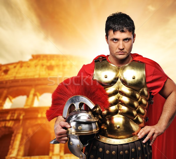 Gyönyörű nő Colosseum Róma Olaszország római katona Stock fotó © Nejron