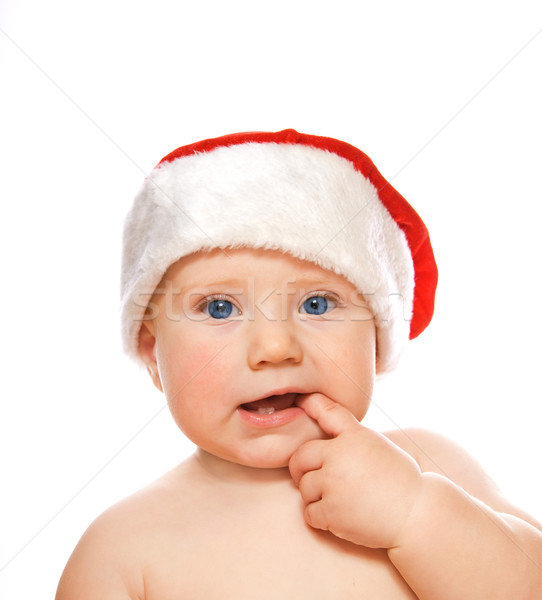 Adorable toddler in Christmas hat isolated on white background Stock photo © Nejron