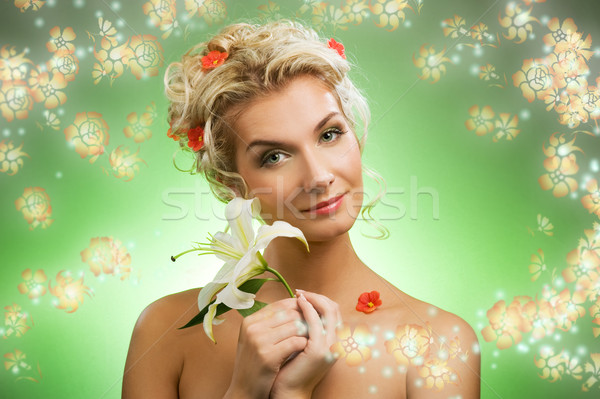 Stockfoto: Mooie · jonge · vrouw · lelie · bloem · portret