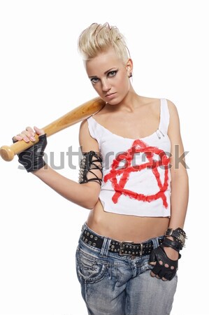 Punk girl with a bat isolated on white. Stock photo © Nejron