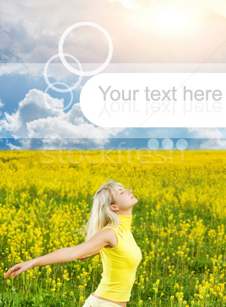 Happy young woman in a flower field. Graphic design element are  Stock photo © Nejron