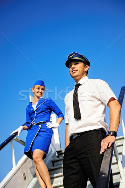 Stock fotó: Légiutas-kísérők · pár · nő · égbolt · nap · szépség