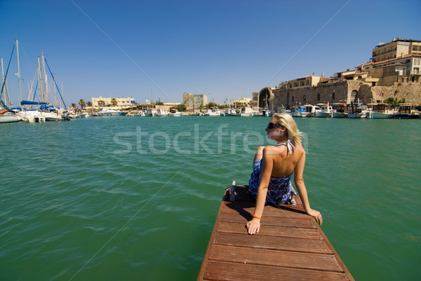 Beautiful blong girl near the yachts Stock photo © Nejron