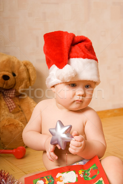 Adorable baby in Chrismtas hat Stock photo © Nejron