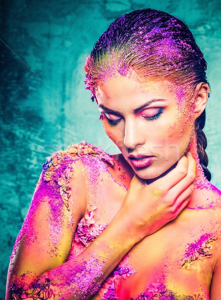 Beautiful young woman with conceptual colourful body art  Stock photo © Nejron