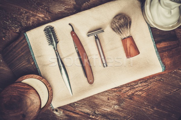Shaving accessories on a luxury wooden background  Stock photo © Nejron