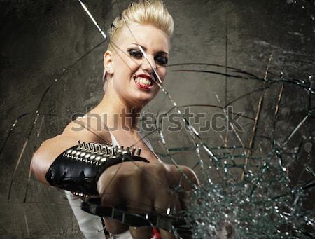 Beautiful blond woman with heavy perforator in her hands Stock photo © Nejron