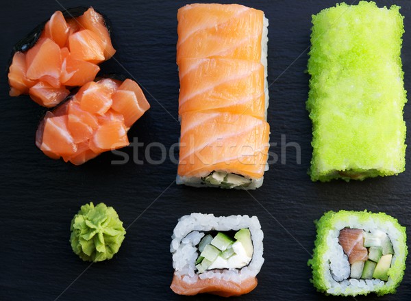 Foto stock: Conjunto · diferente · sushi · peixe · verde · japonês