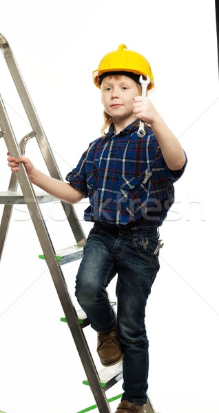 мало мальчика шлема ключа инструментом лестнице Сток-фото © Nejron