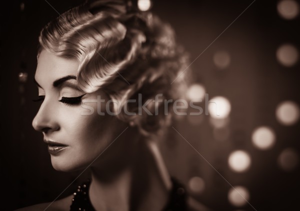 Portret elegancki blond retro kobieta piękna Zdjęcia stock © Nejron