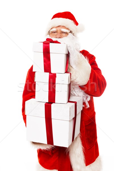 Stock photo: Santa Claus with gift boxes isolated on white background 