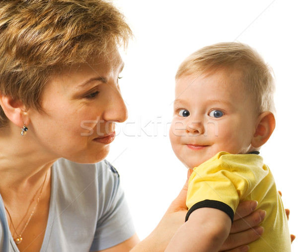 Close-up portrait of happy mother with beautiful baby isolated o Stock photo © Nejron