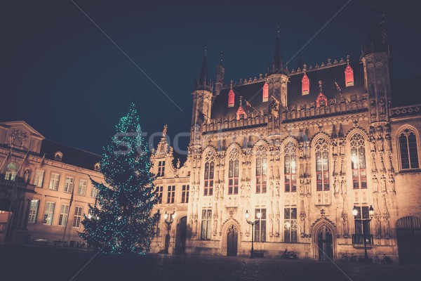 Illuminated Christmas tree on a Burg square in Bruges, Belgium Stock photo © Nejron