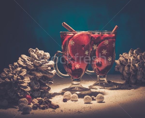Cups with hot mulled wine in Christmas still life  Stock photo © Nejron