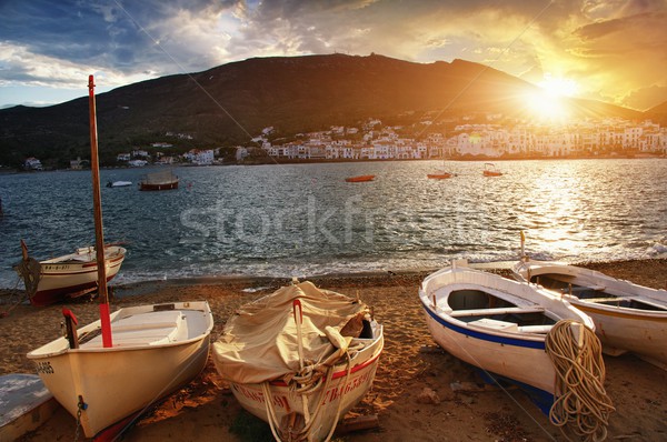 Pesca barcos playa ciudad deporte puesta de sol Foto stock © Nejron