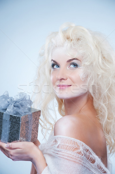 Foto stock: Belo · neve · rainha · natal · caixa · mulher