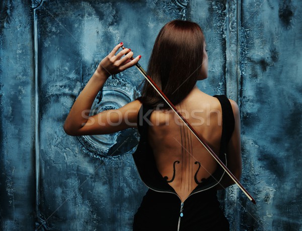 Kobieta sukienka skrzypce body art łuk Zdjęcia stock © Nejron