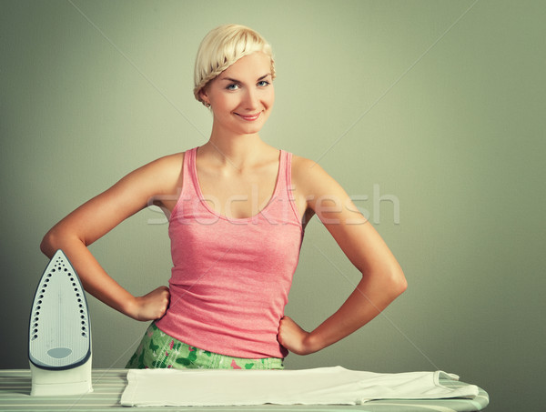 Beutiful woman woman ironing clothes Stock photo © Nejron