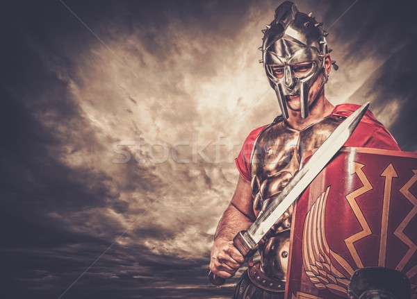Soldado tempestuoso céu homem guerra vermelho Foto stock © Nejron