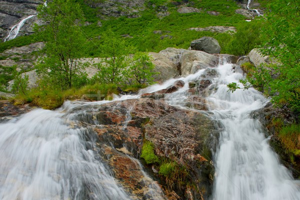 Szybko kaskada norweski góry górskich zielone Zdjęcia stock © Nejron