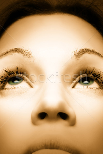 Sepya resim güzel kız yeşil gözleri yüz doğa Stok fotoğraf © Nejron
