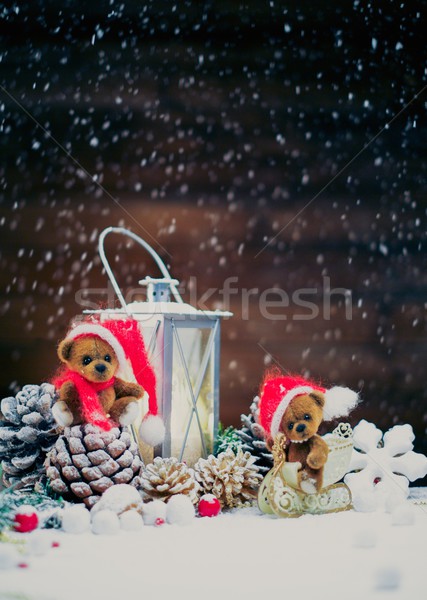 Mały zabawki niedźwiedzie christmas martwa natura świetle Zdjęcia stock © Nejron