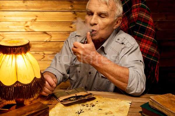 Senior man with smoking pipe in homely wooden interior  Stock photo © Nejron