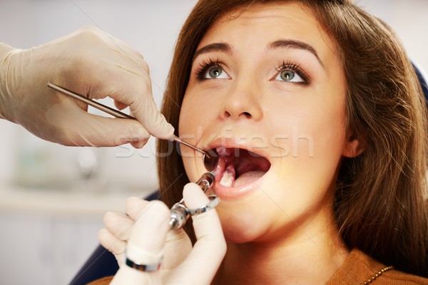 Dentist making anaesthetic injection to woman patient  Stock photo © Nejron