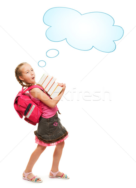 Gelukkig weinig schoolmeisje zwaar boeken Stockfoto © Nejron