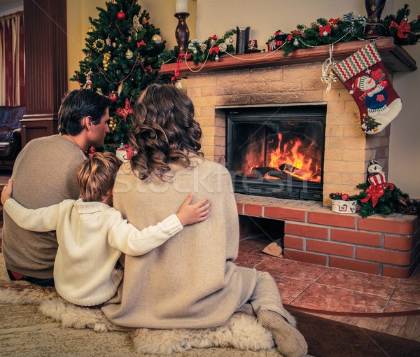 Family near fireplace in Christmas decorated house interior  Stock photo © Nejron