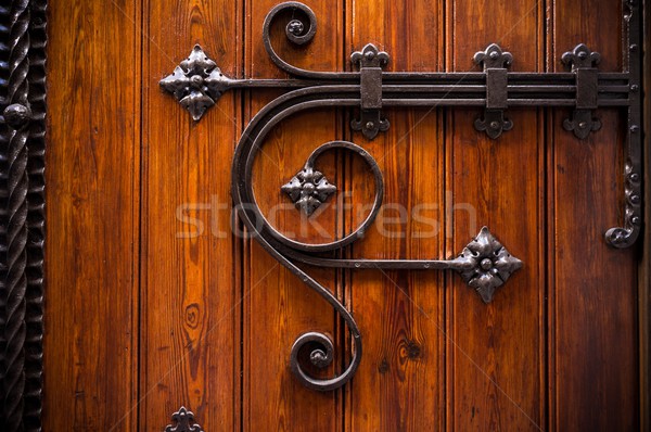 Houten deur metaal decoratie muur ontwerp Stockfoto © Nejron