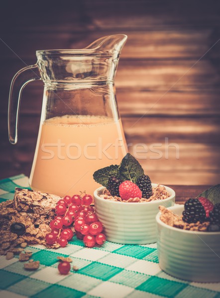 Stok fotoğraf: Sağlıklı · kahvaltı · taze · portakal · suyu · ahşap · kırsal