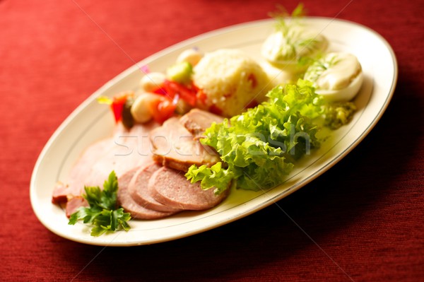 Lecker Essen Tabelle Hintergrund Abendessen Fleisch Stock foto © Nejron