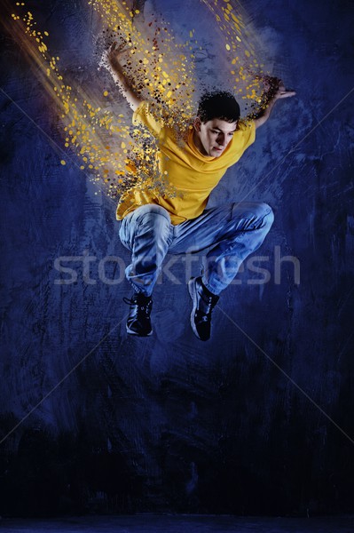 Stockfoto: Jonge · man · springen · grunge · muur · dans · ontwerp